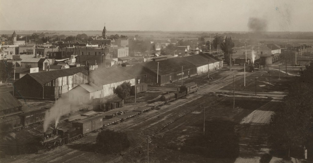 Photo of the Modesto railroad reservation with trains.